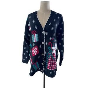 VINTAGE"NUTCRACKER" Teddy Bear,Button Up, Cardigan Sweater, Grandma,Classic,Ugly